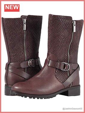 SoftWalk Marlowe Mid-Calf Motorcycle Boots Leather Block Heel Zip